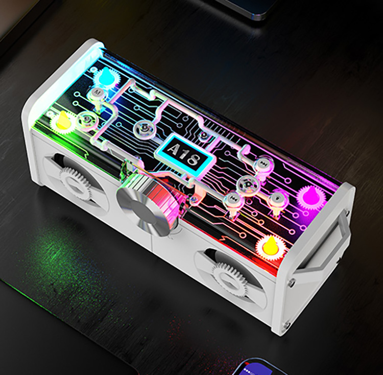 2023 Hot Sale Transparent Mecha RGB Light High Quality Cool Desktop Subwoofer Stereo Bluetooth Speaker1-hongtuo.cc